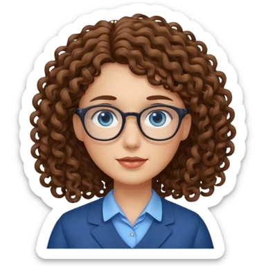 teacher blue eyes glasses curly brown hair long kind sticker