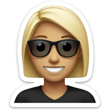 smiling girl in black shirt with sunglasses sticker