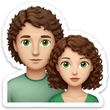 Man in the middle with brown hair and green eyes, women next to him with short brown hair with slight waves, taller women on right side with shoulder length curly hair and brown eyes sticker