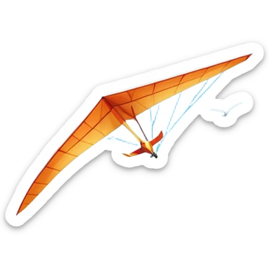A hang glider soaring through a bright blue sky, wings wide open as the pilot glides gracefully above mountains or coastline. The scene captures the sense of freedom, height, and serenity, with sunlight illuminating the glider and soft clouds drifting nearby. sticker