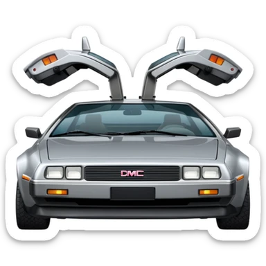 Silver DMC 12 Delorean, closed doors, back sideview sticker