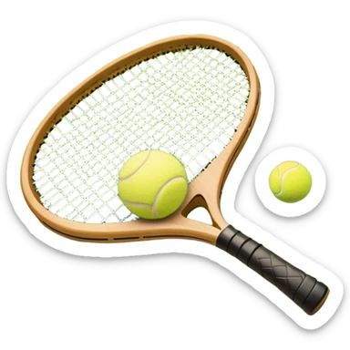 A tennis racket resting on the green grass of a tennis court, with a tennis ball placed nearby and the net stretching across the court. The background captures the fresh, open atmosphere of a traditional grass court, emphasizing the elegance and precision of the sport. sticker