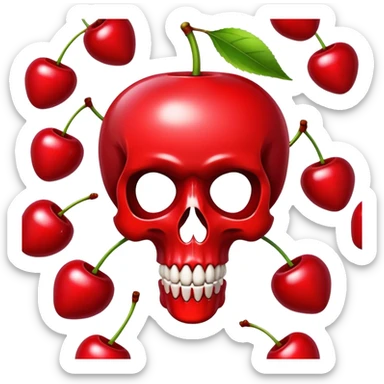Cartoonish cherries but the cherries are in the shape of a skull sticker