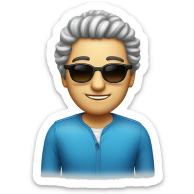 un personnage qui a les cheveux long boucle avec des lunettes de soleil bleu sticker