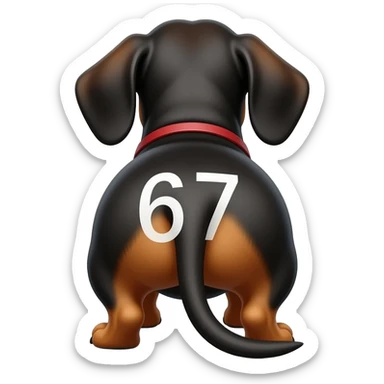 Dachshund's butt with the number 67 sticker