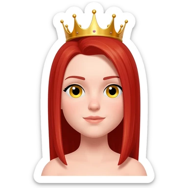 White girl with red straight hair and yellow eyes with a crown on her head sticker