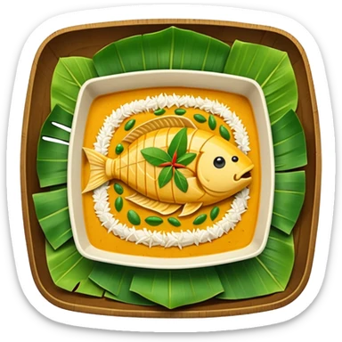 Fish Amok square dish in banana leaves sticker