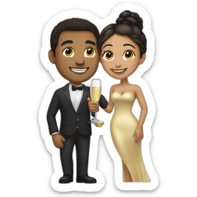 Tall lightskin man with champagne, hugging short lightskin woman sticker
