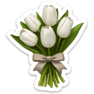 White tulips with a taupe bow holding bouquet together sticker