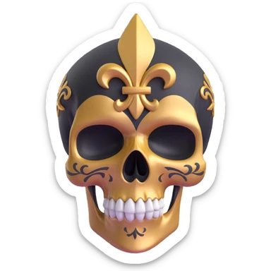 3D skull with fleur-de-lis and New Orleans Saints black and gold colors sticker