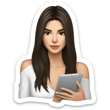 brunette Kendall Jenner with long hair holding iPad sticker