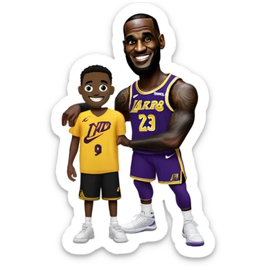 LeBron James posing with bronny James  sticker