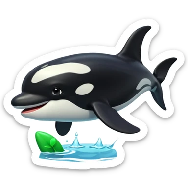 3d Cartoon orca with a green tick next to it sticker