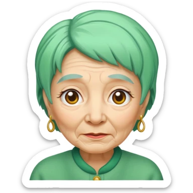 green haired grandma with wrinkles  sticker
