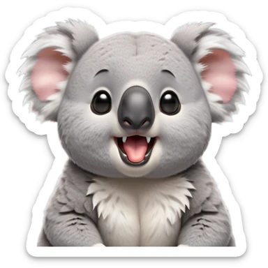 cinematic-cute-yawning-realistic fluffy koala-portrait-emoji,-head-tilted-slightly-with-a-dramatic,-wide-open-yawn,-showcasing-a-soft,-downy-grey-fur-with-drooping-ears-and-round-eyes-barely-open-in-drowsy-contentment,-simplified-yet-irresistibly-adorable, realistic fluffy sticker