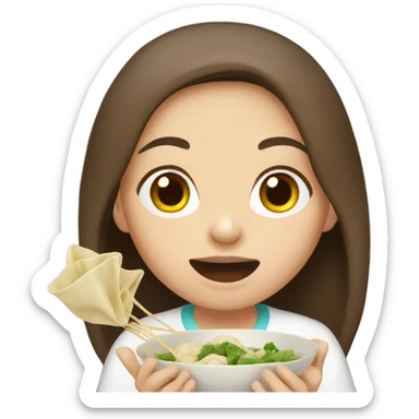Long brown hair girl eating dumplings sticker