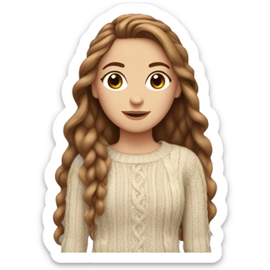 White girl with long brown hair wearing a cable-knit sweater sticker