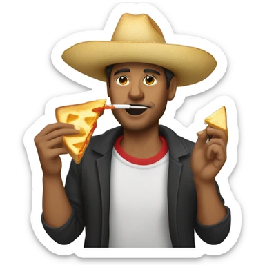 zach top wearing a sombrero smoking a cigarette and eating a grilled cheese sandwich sticker