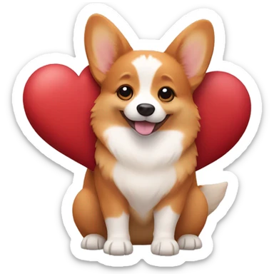 red corgi holding a brown heart in its paws sticker
