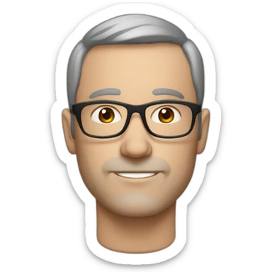 middle age lean white man with black short hair & glasses with dark brown eyes sticker