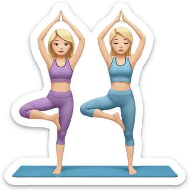 Two women doing yoga both blonde standing pose  sticker