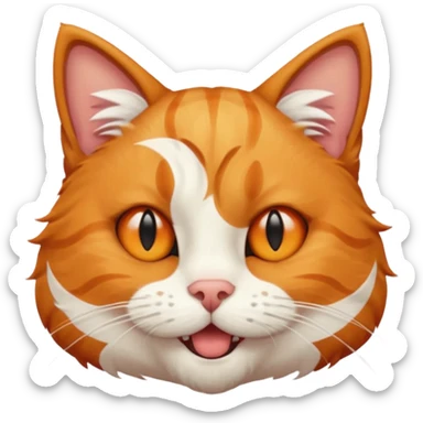 a ginger cat with white stripes on his forehead, a bitten ear, one fang sticking out, winking his right eye sticker