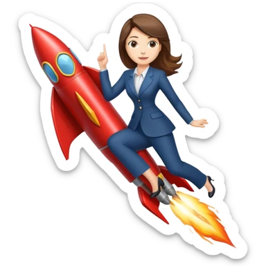 a businesswoman riding a rocket. the woman is wearing long dress pants  sticker