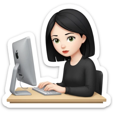 Uma menina de cabelo preto trabalhando no computador sticker