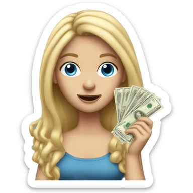 blonde girl long hair blue eyes holding money throwing money  sticker