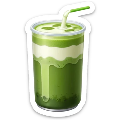 Iced matcha in a plastic can we can see the two color of mil and of matcha  sticker