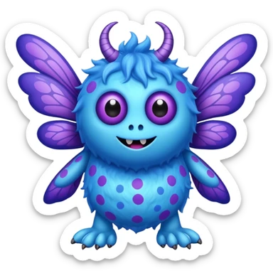 Fuzzy blue with purple polka dots monster with fly wings sticker