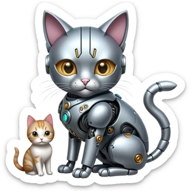 Cyborg with tiny cat sticker