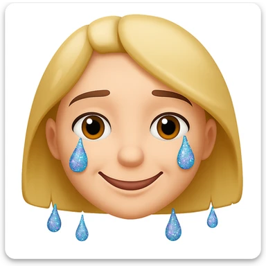 Make the crying face emoji's tears glittery and make the lips smile, originally in apple style emojis sticker