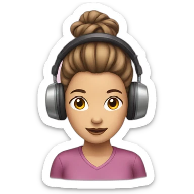 girl with her hair in a bun and a radio sticker