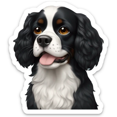 Small completely black king spaniel with black fur on his whole face and white fur on chest sticker
