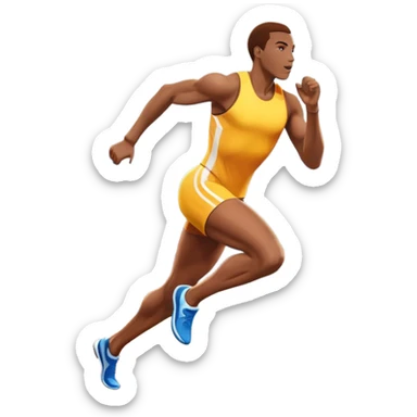 An icon featuring a vibrant stadium with cheering fans, bright lights, and a clear sky. an athlete sprinting on a track, with powerful strides and determination. The athlete's motion is dynamic, emphasizing speed and competition. sticker