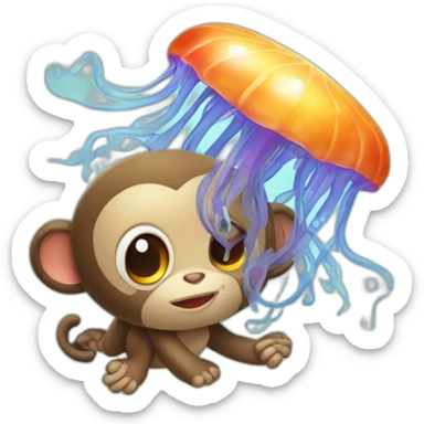 cute-monkey-and-jellyfish sticker