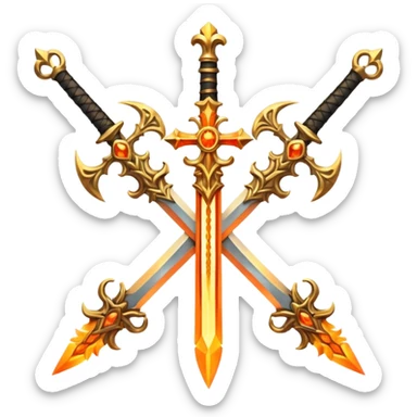 Two fiery royal golden swords in a cross sticker