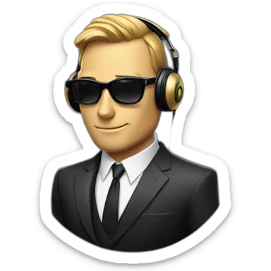 James Bond with black glasses playing poker with headphones on sticker