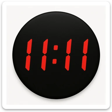 emoji with a black circular background, displaying '11:11' in red digital clock style numbers sticker