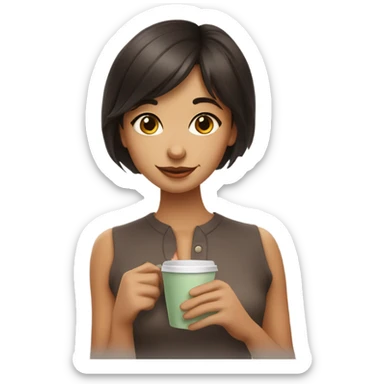 clean girl dark brown hair with a cute bang drink coffee sticker
