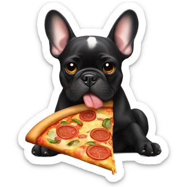 All black French bulldog eating pizza sticker