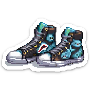 sneakers with shark design sticker