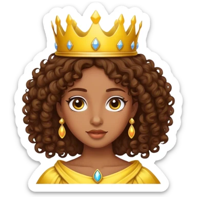create for me an enoji of a curly haired princess with brown hair and a yellow crown sticker