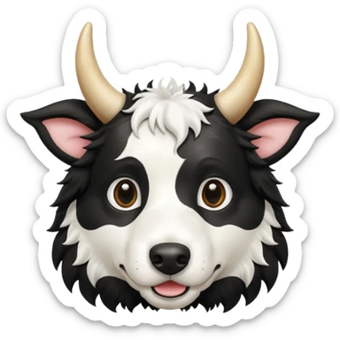 A black and white border collie has a cow's horns. sticker