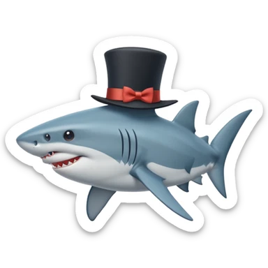 Shark with billionaire's top hat Side view, body turned diagonally to the right, clean white background sticker