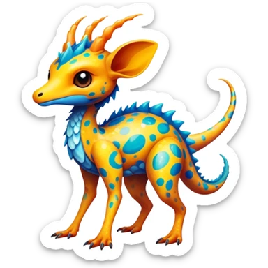a colorful edgy cute vernid-fionbri-creature with splash patterns full body sticker