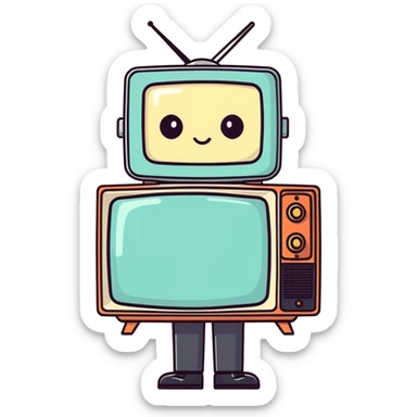 a retro television as a man's head, dressed in a suit, quirky expression sticker