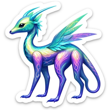 Shiny Exotic Futuristic Tropical Colorful Neon-colored Glittery Ethereal Sparkly Amaura-Aurorus-Fakémon-hybrid-creature (full body)  sticker