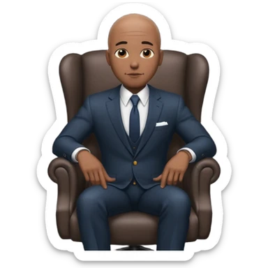 Black man, bald, in a suit, sitting on a chair  sticker